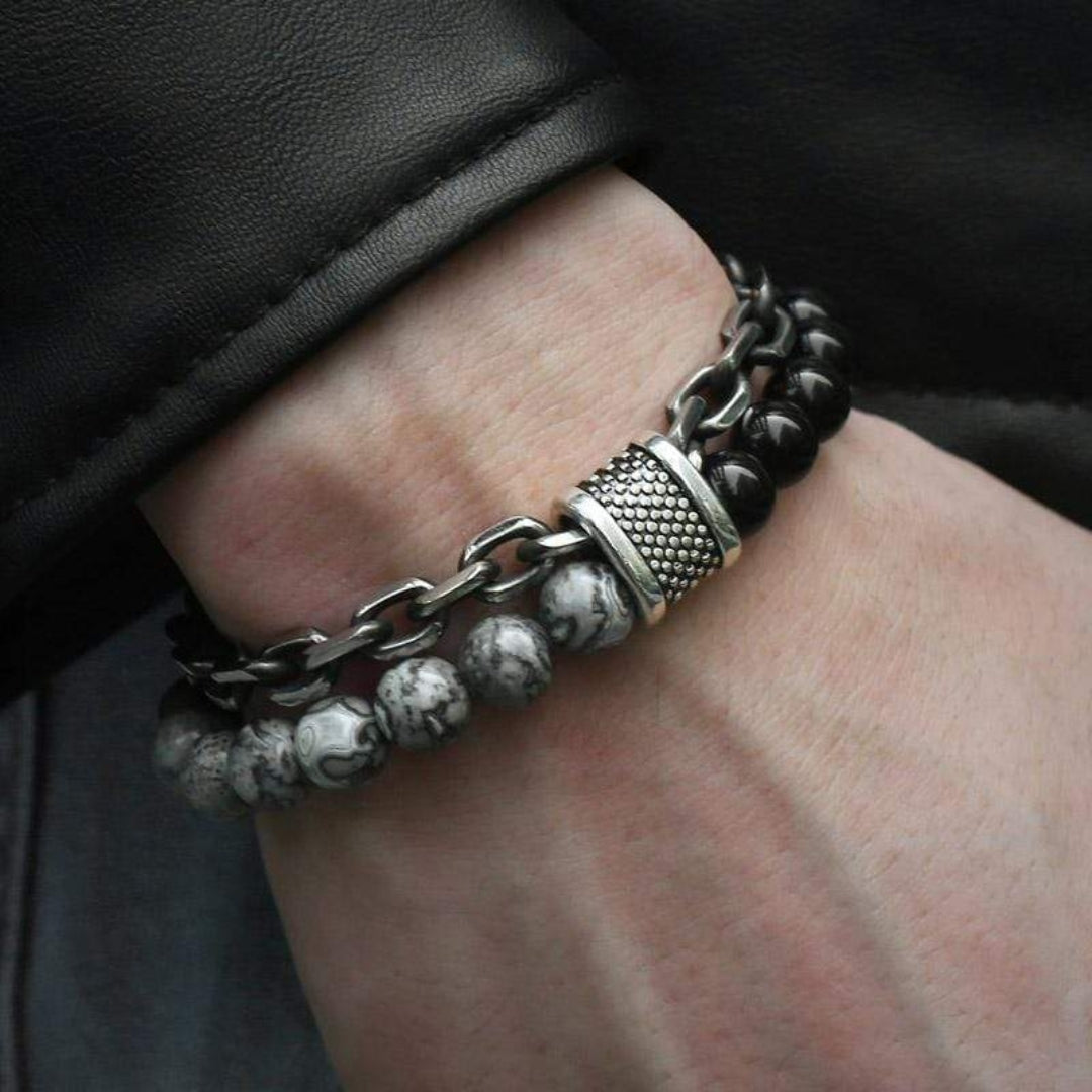 Beskyttende herrearmbånd med perler af naturlig jaspissten