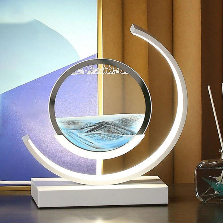 Dynamische Tischlampe mit rotierender 3D-Sandkunst und Acrylhülle