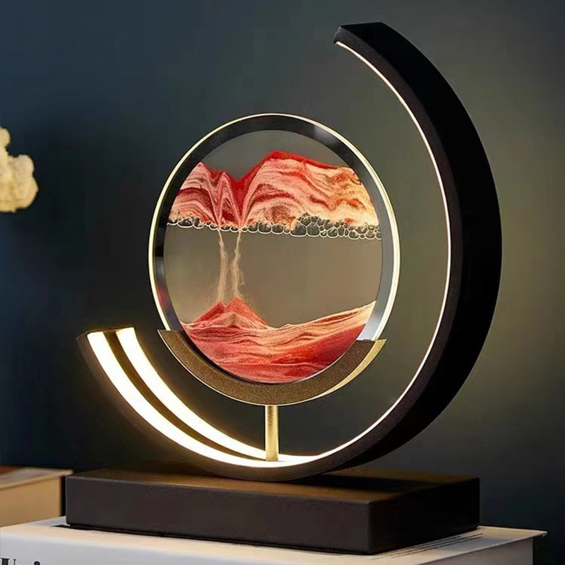Dynamische Tischlampe mit rotierender 3D-Sandkunst und Acrylhülle