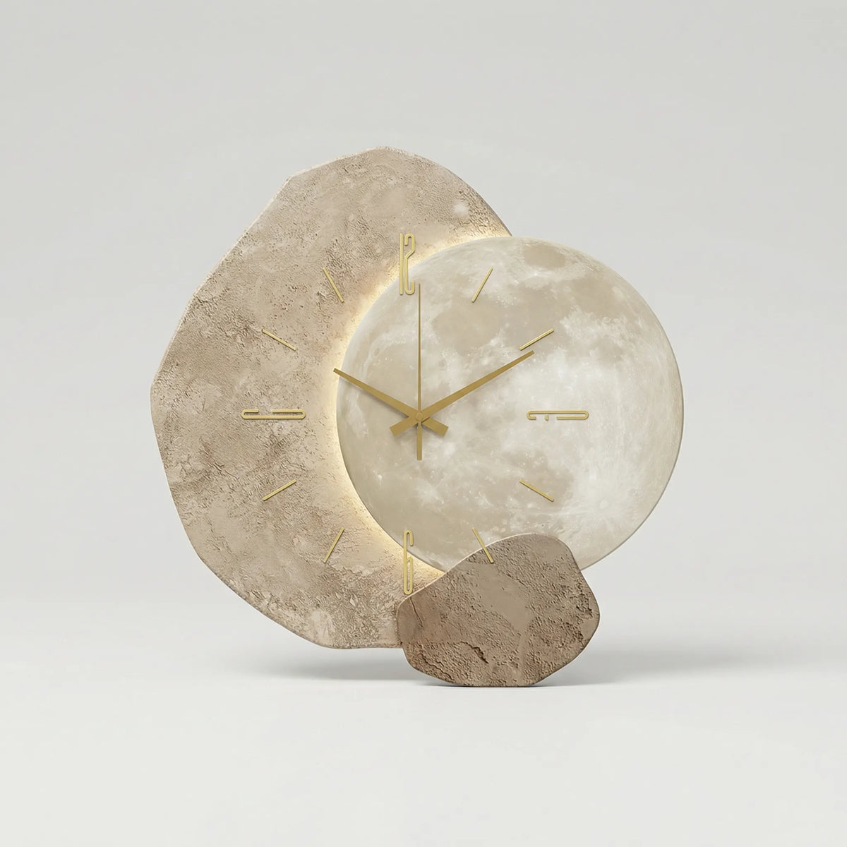 Asymmetrische, geschichtete Stein-Silhouette, beleuchtete geräuschlose Quarzwanduhr