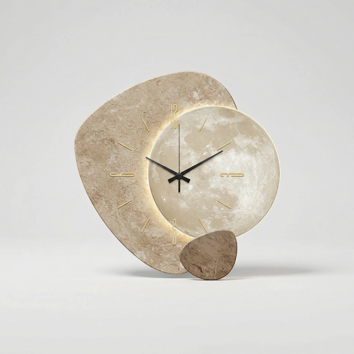 Asymmetrische, geschichtete Stein-Silhouette, beleuchtete geräuschlose Quarzwanduhr