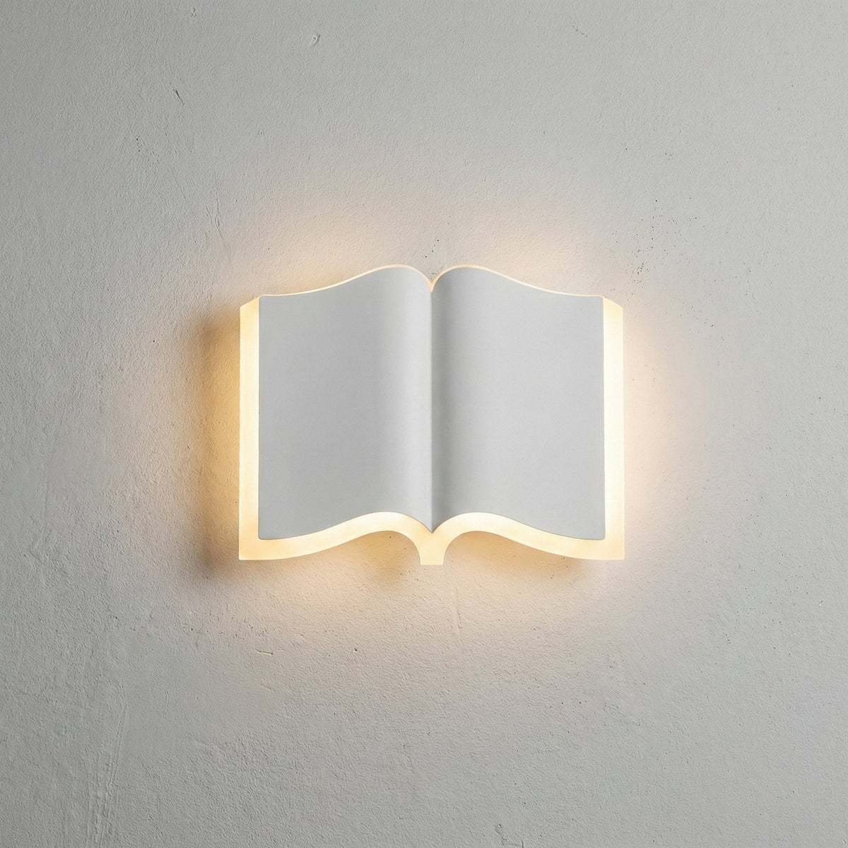Skulpturale Eisen-Acryl-Wandleuchte mit Silhouette eines geöffneten Buches