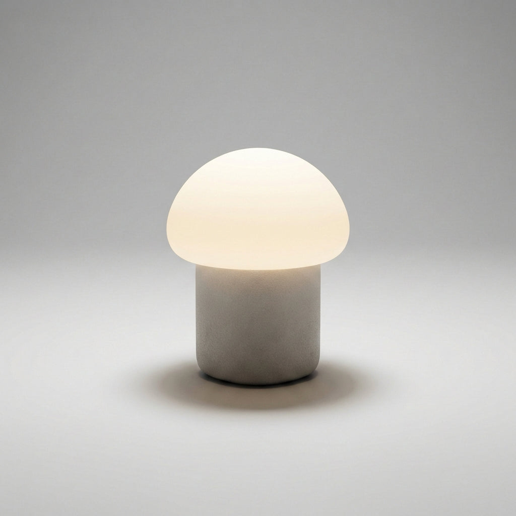 Minimalistische kompakte Tischlampe in Pilzform mit beschwertem Fuß