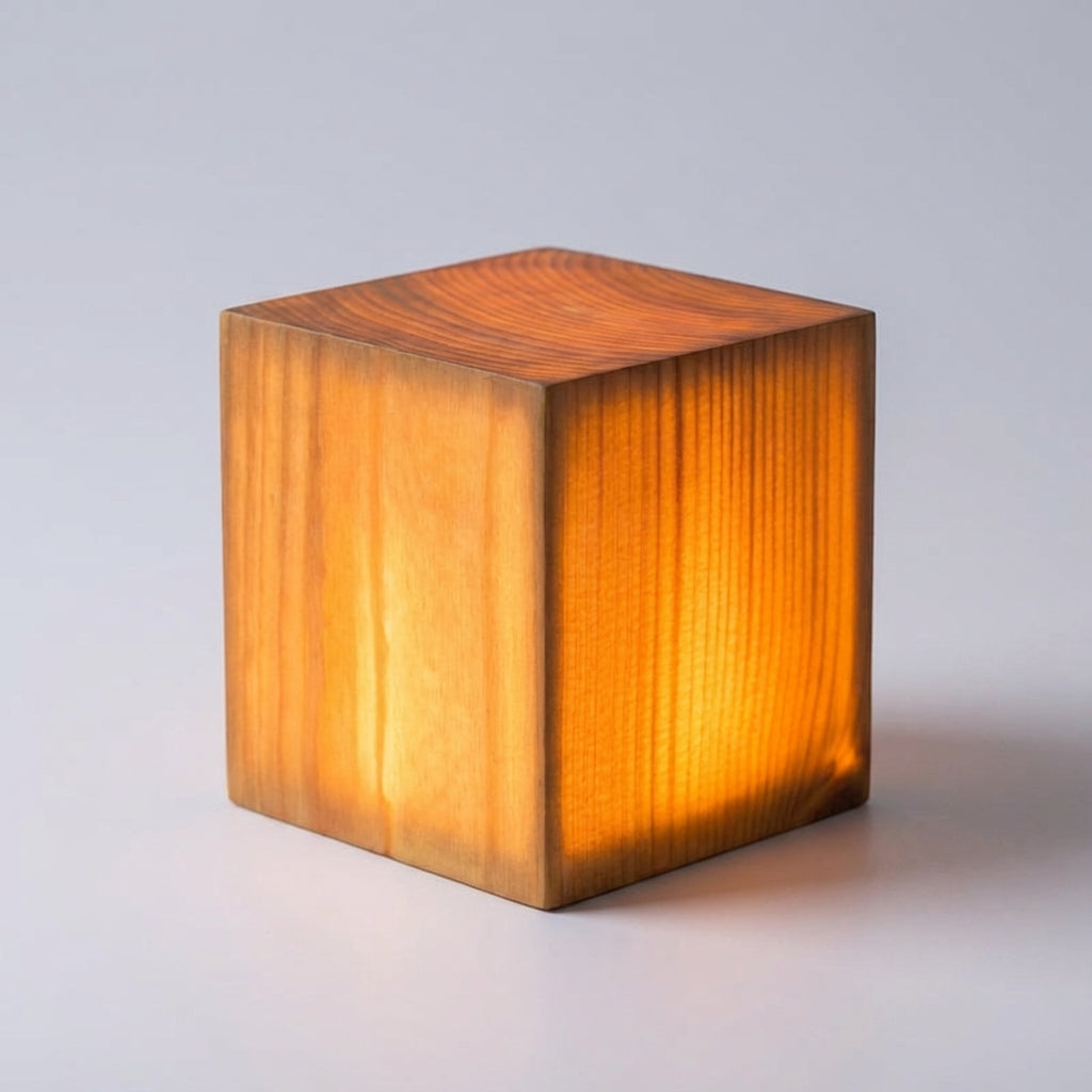 Kompakte zylindrische kabellose Tischlampe mit Holzmaserung, Akku, Touch-Steuerung und Dimmfunktion