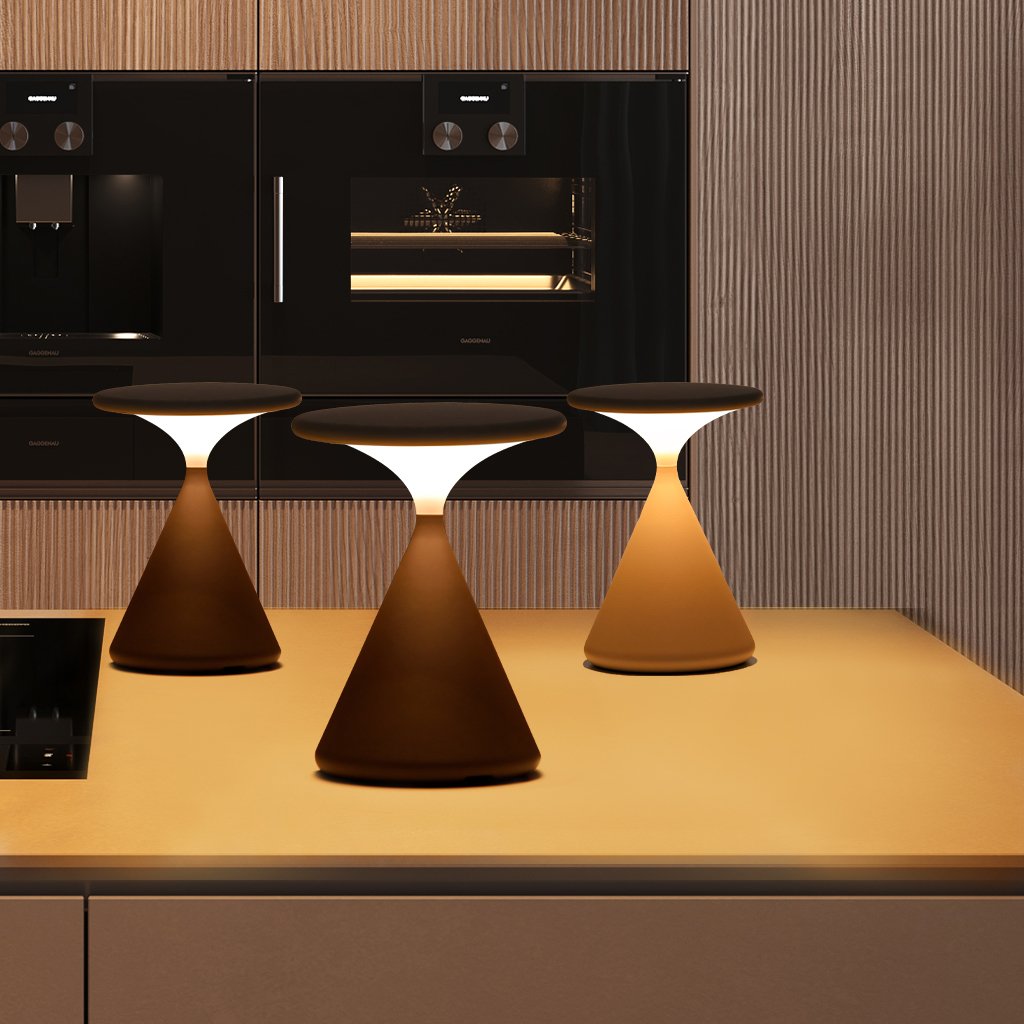 Kabellose dimmbare Tischlampe mit Sanduhr-Silhouette, Akku und Touch-Steuerung