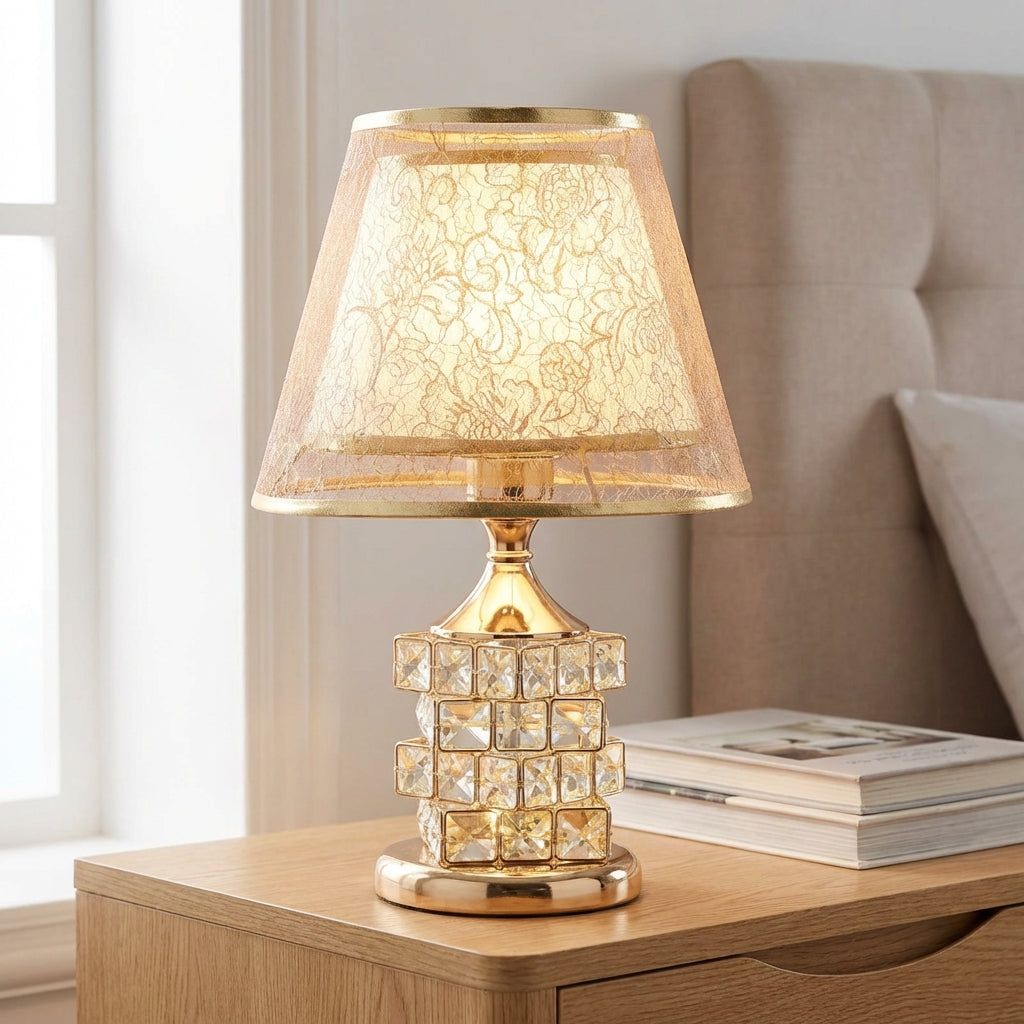 Tischlampe mit geschichtetem Kristallakzent, zwei Lichtzonen und einstellbarem Leuchten