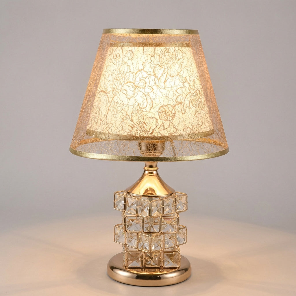 Tischlampe mit geschichtetem Kristallakzent, zwei Lichtzonen und einstellbarem Leuchten