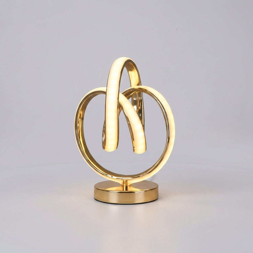 Skulpturale Akzent-Tischlampe aus Aluminiumlegierung und Acrylglas mit geschwungener Schlaufe