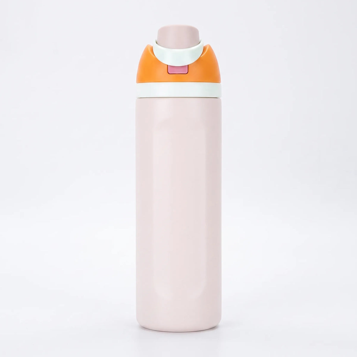 Zylindrische isolierte Wasserflasche aus Edelstahl mit Klappverschluss und zwei Ausgießöffnungen