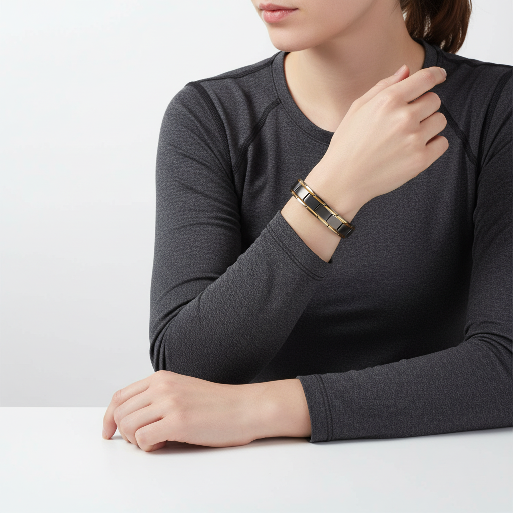 Slidstærkt magnetisk wellnessarmbånd i rustfrit stål med infrarød funktion