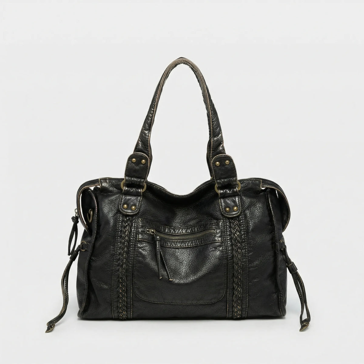 Kompakt urban flettet crossbody-skuldertaske med lynlås og justerbar rem