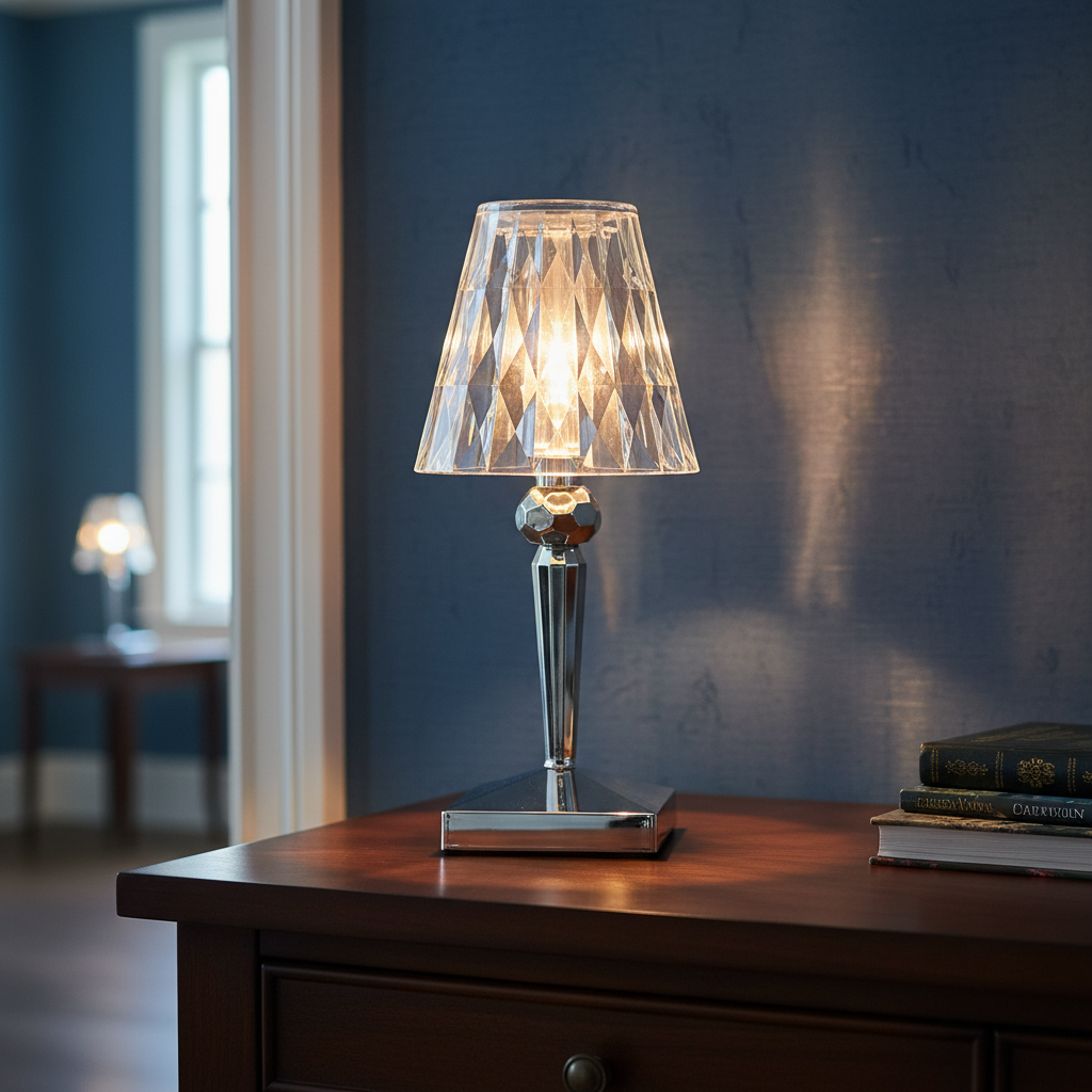 Dekorative Tischlampe mit funkelndem Kristalleffekt und warmem Licht