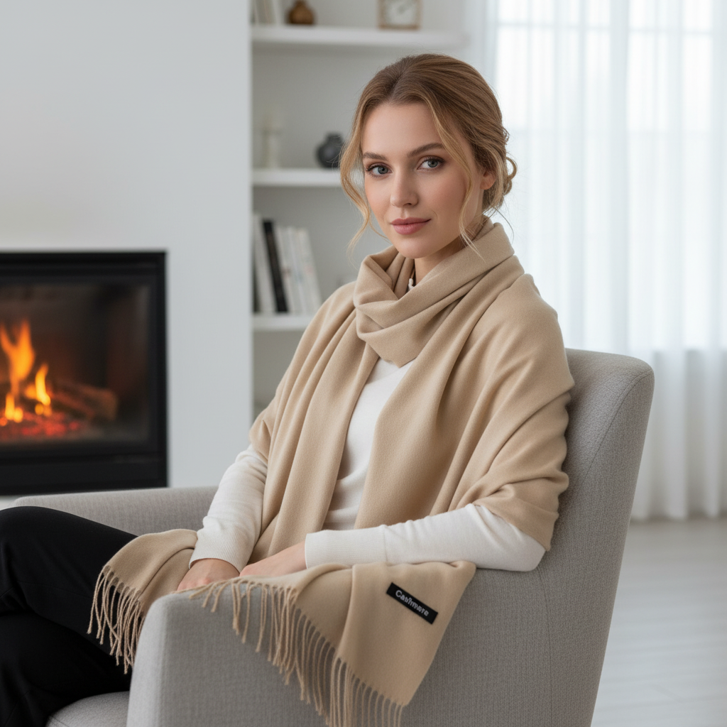 Blødt, åndbart langt sjal i blandingsmateriale til kvinder