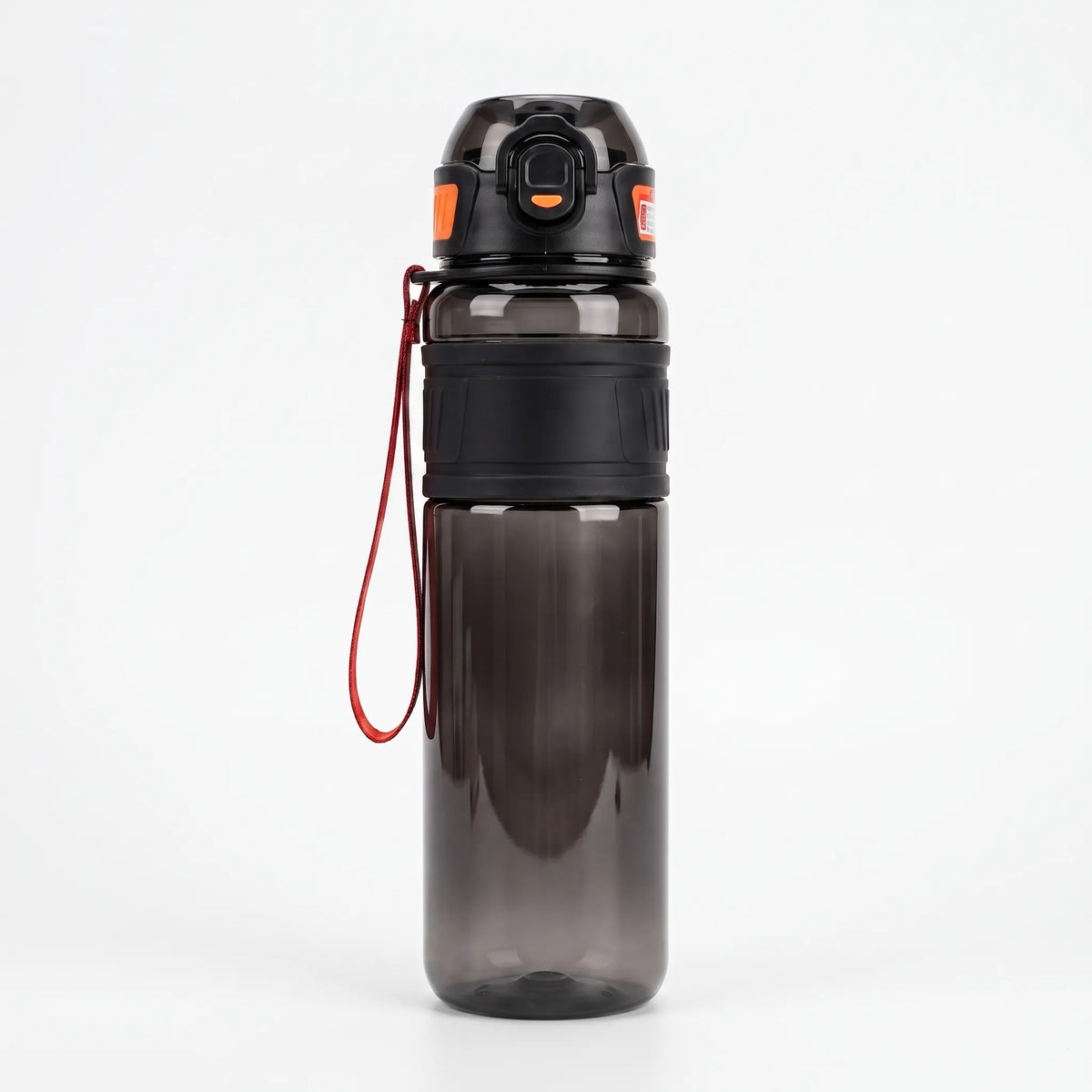 Durchscheinende Sport-Trinkflasche mit Klappverschluss, Strohhalm und Tragegurt