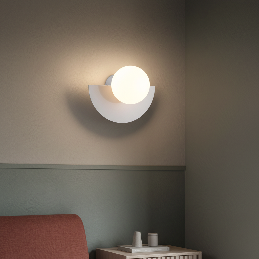 Minimalistische Wandleuchte mit halbmondförmigem Metallgehäuse und stimmungsvollem Licht