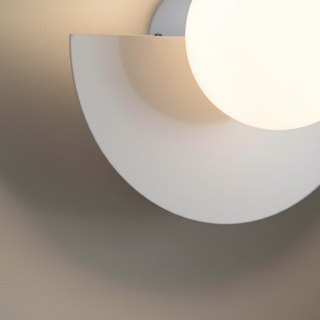Minimalistische Wandleuchte mit halbmondförmigem Metallgehäuse und stimmungsvollem Licht