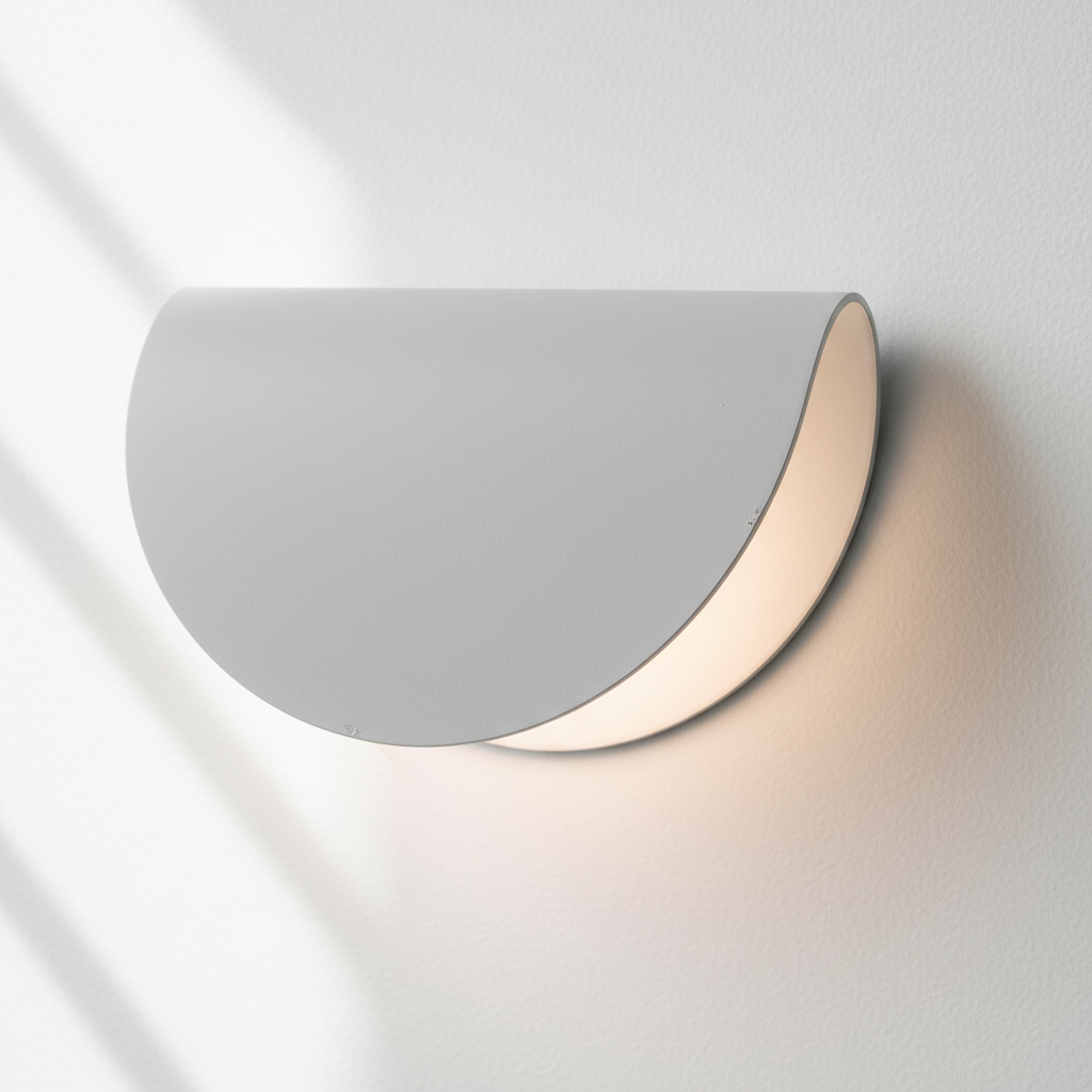 Moderne halbrunde Metall-Wandleuchte mit indirektem Lichtschein für Innenräume