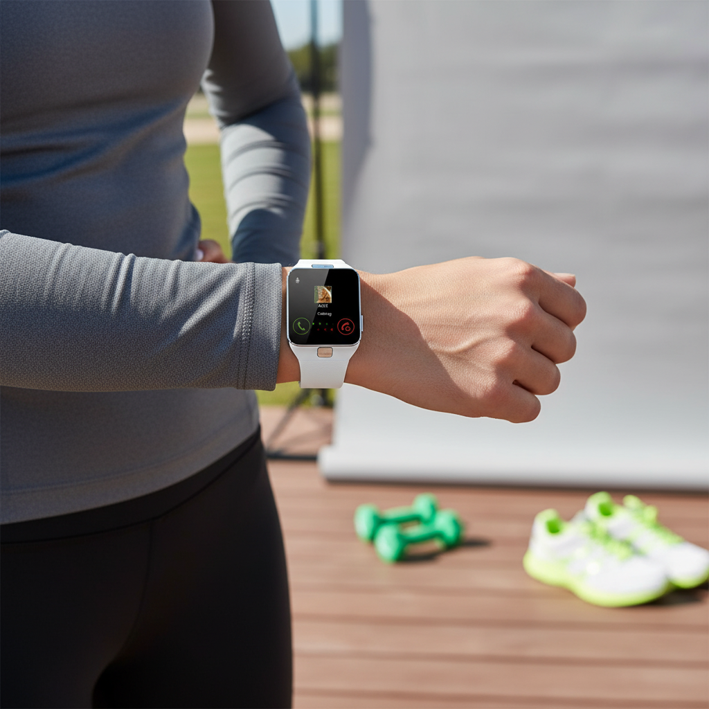 Rechteckige Smartwatch mit Touchscreen, Anrufannahme und Silikonarmband