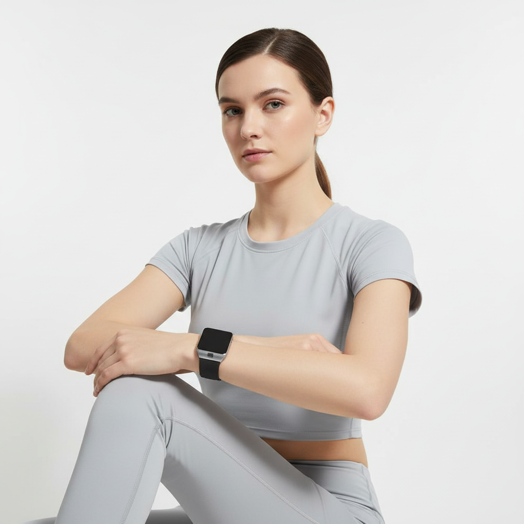 Rechteckige Smartwatch mit Touchscreen, Anrufannahme und Silikonarmband