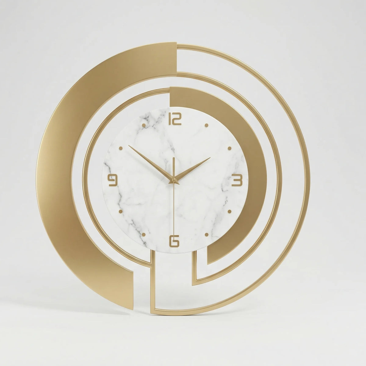 Runde Wanduhr mit geschichtetem Ringrahmen und marmoriertem Zifferblatt