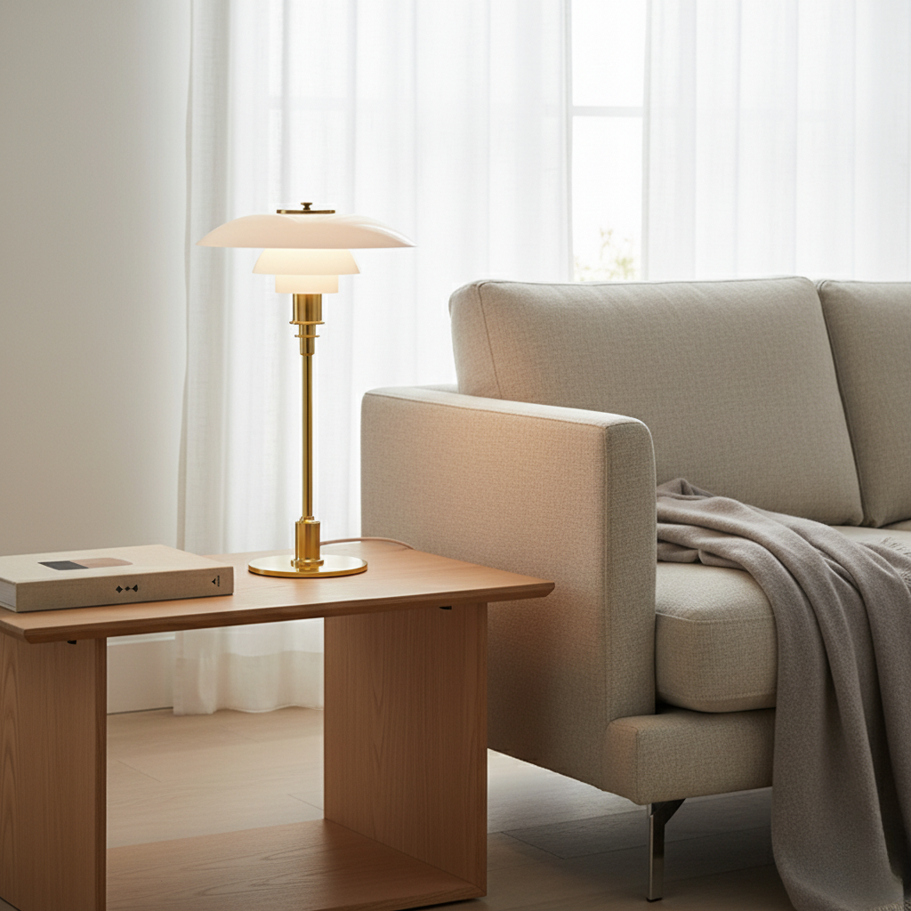 Skandinavische Nachttischlampe aus transparentem Glas mit Metallfuß