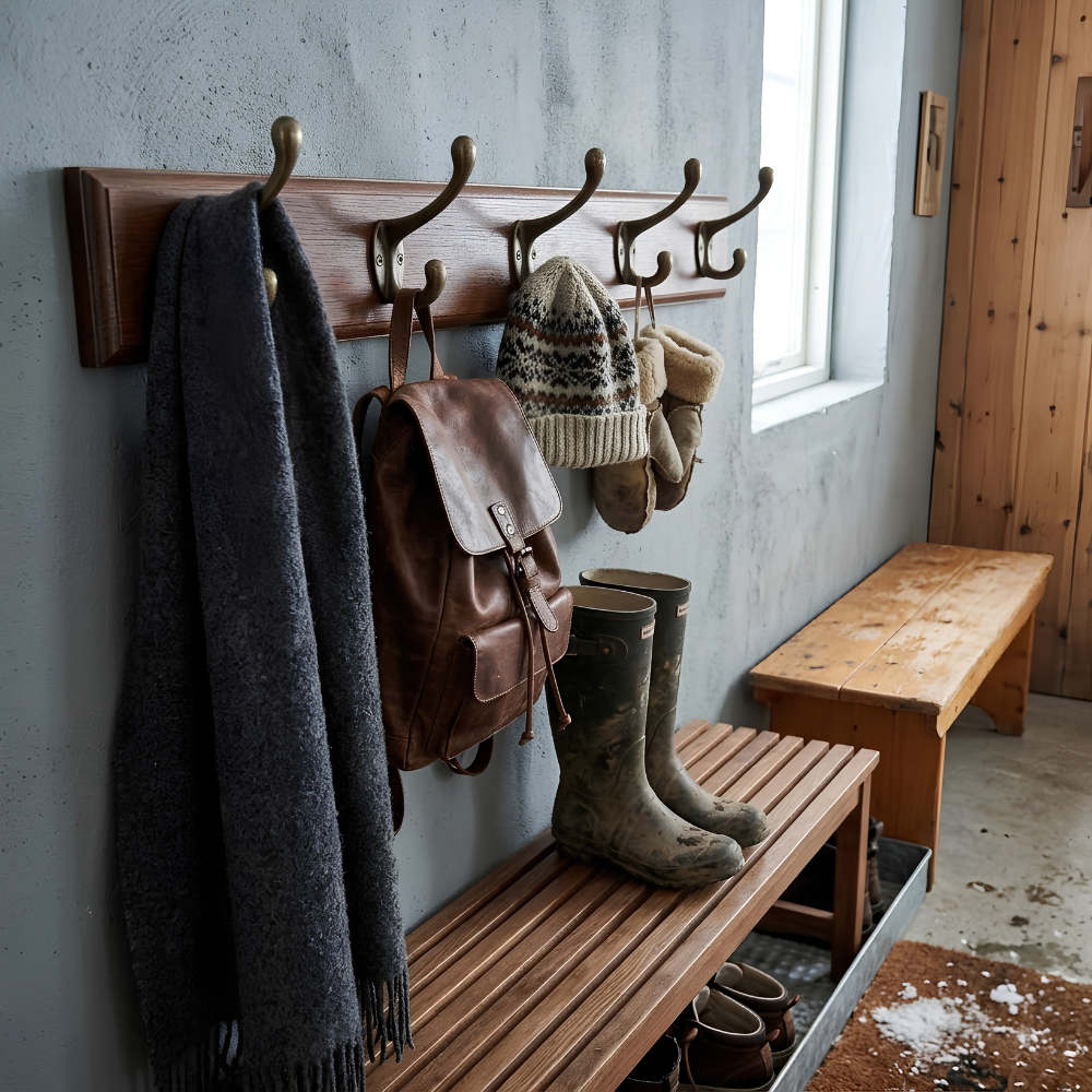 Skulpturale minimalistische organische Wandgarderobe aus Holz