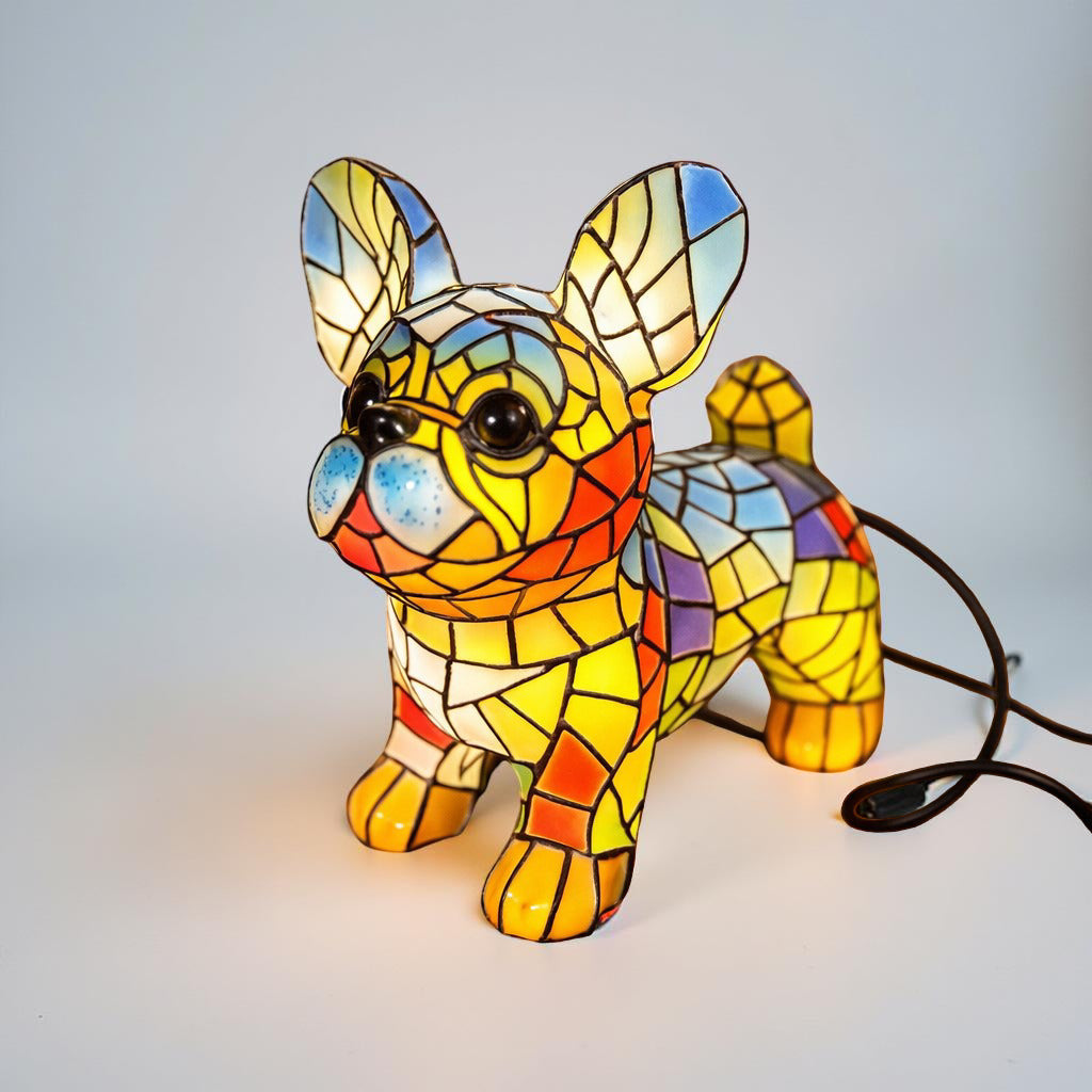 Dekorative Akzent-Tischlampe mit Hundefigur aus Buntglas