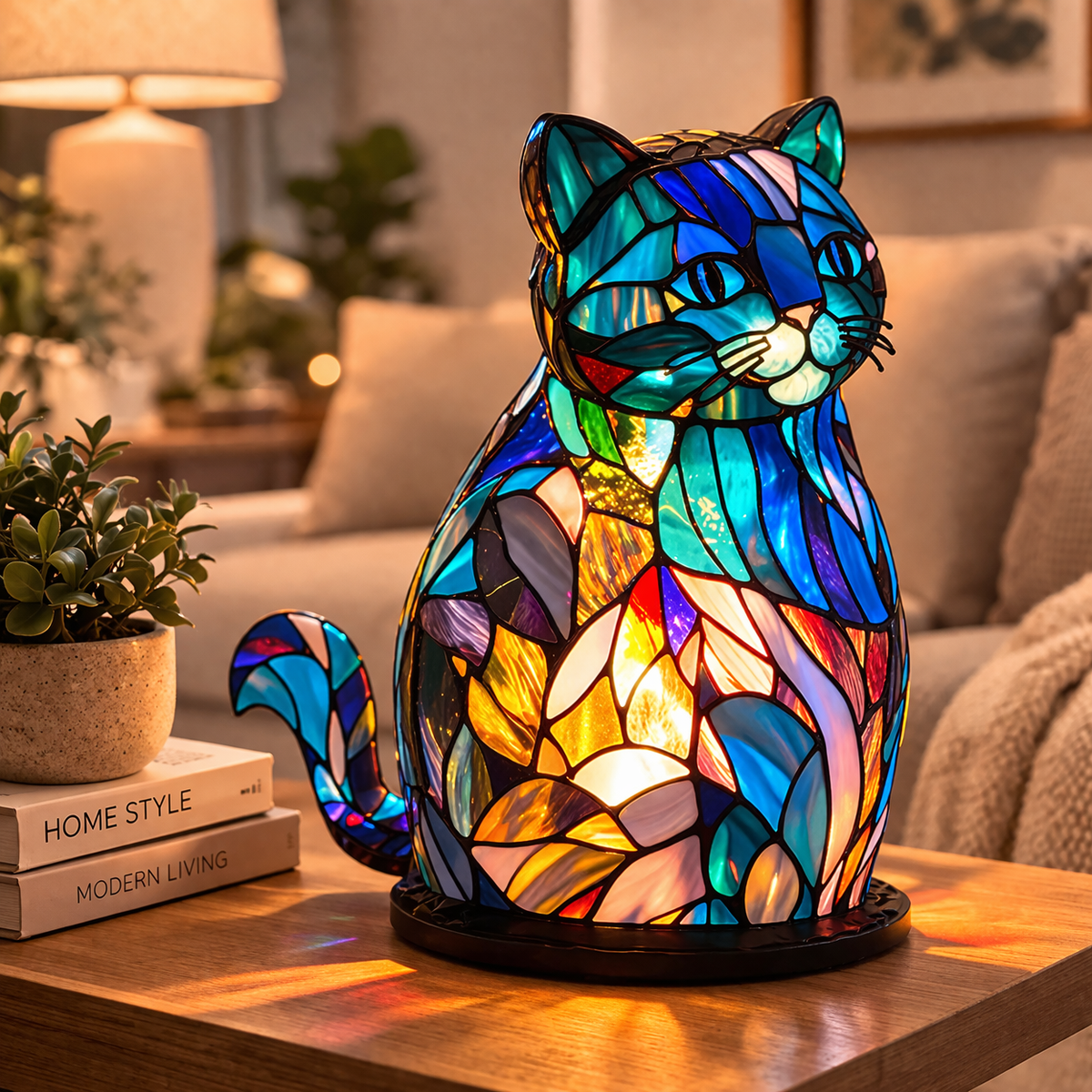 Akzent-Tischlampe als Tierfigur im Tiffany-Stil