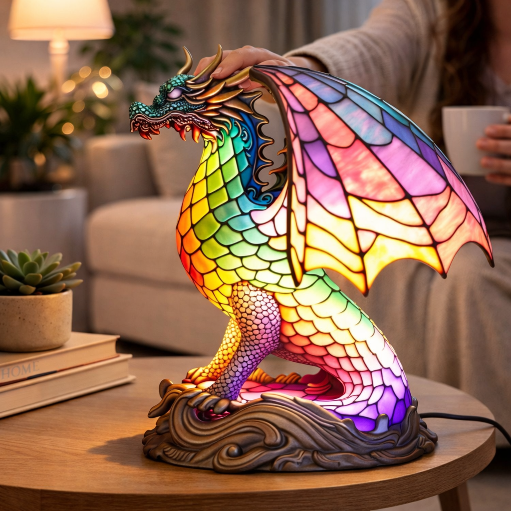 Akzent-Tischlampe als Tierfigur im Tiffany-Stil