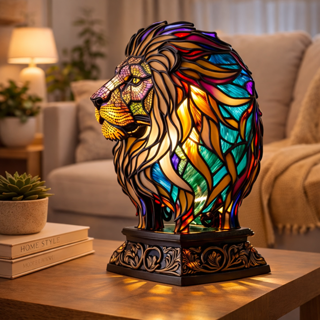 Akzent-Tischlampe als Tierfigur im Tiffany-Stil