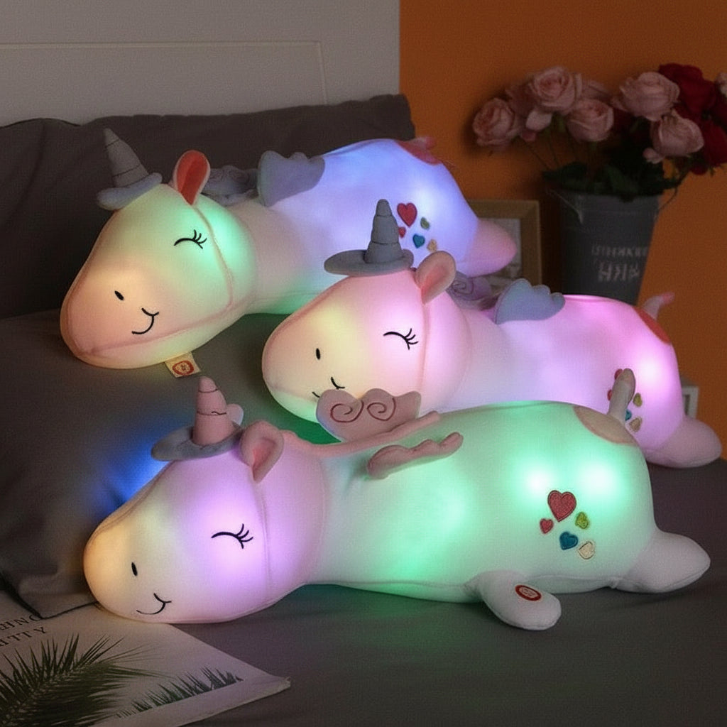 Kuscheliges weiches leuchtendes Einhorn-Plüschtier als Nachtlicht-Spielzeug