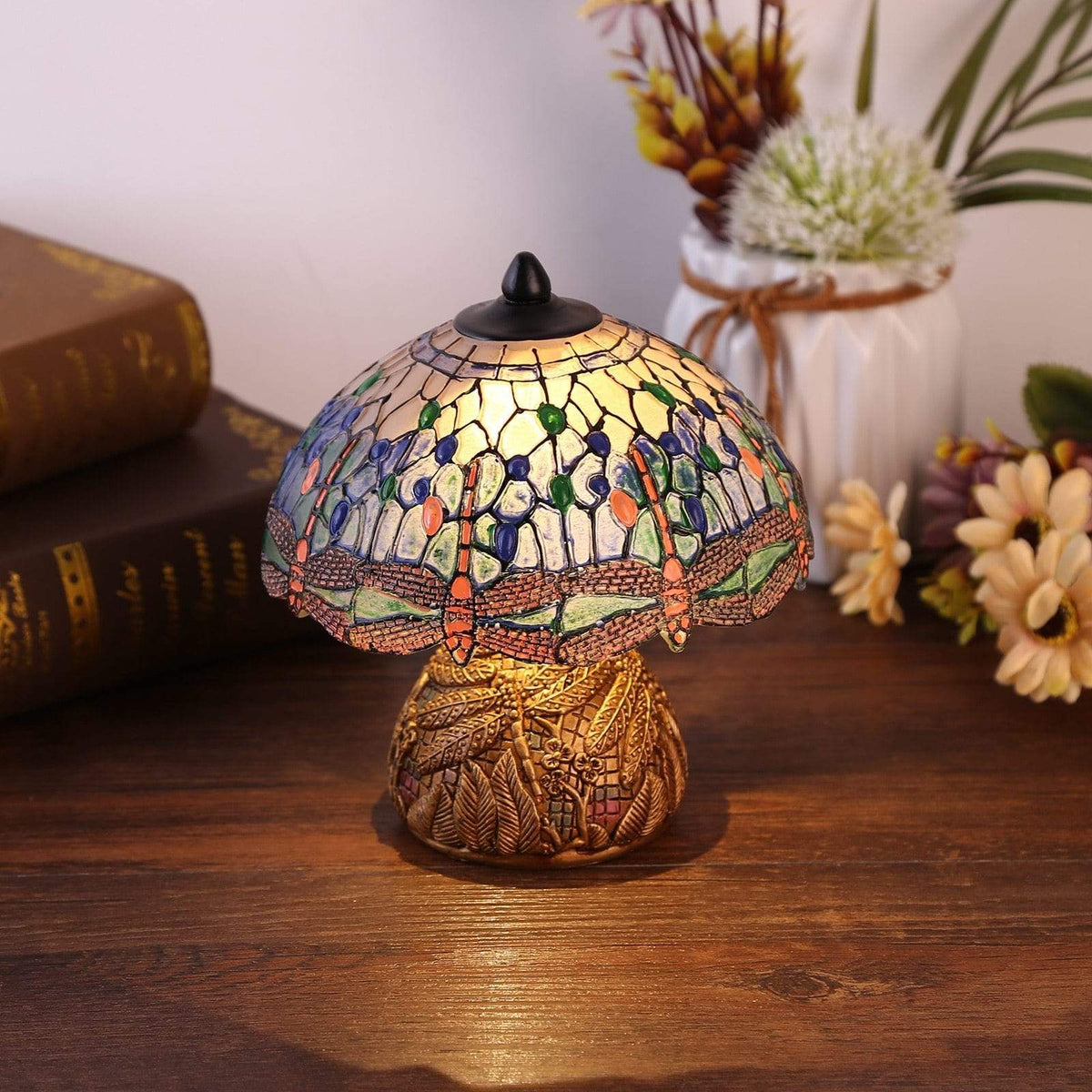 Kompakte skulpturale Tischlampe aus Harz mit Libellenmotiv im Vintage-Stil
