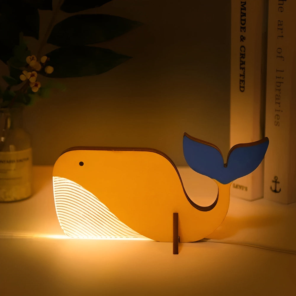Nachtlicht und Tischlampe mit Tiersilhouette aus Holz für das Kinderzimmer