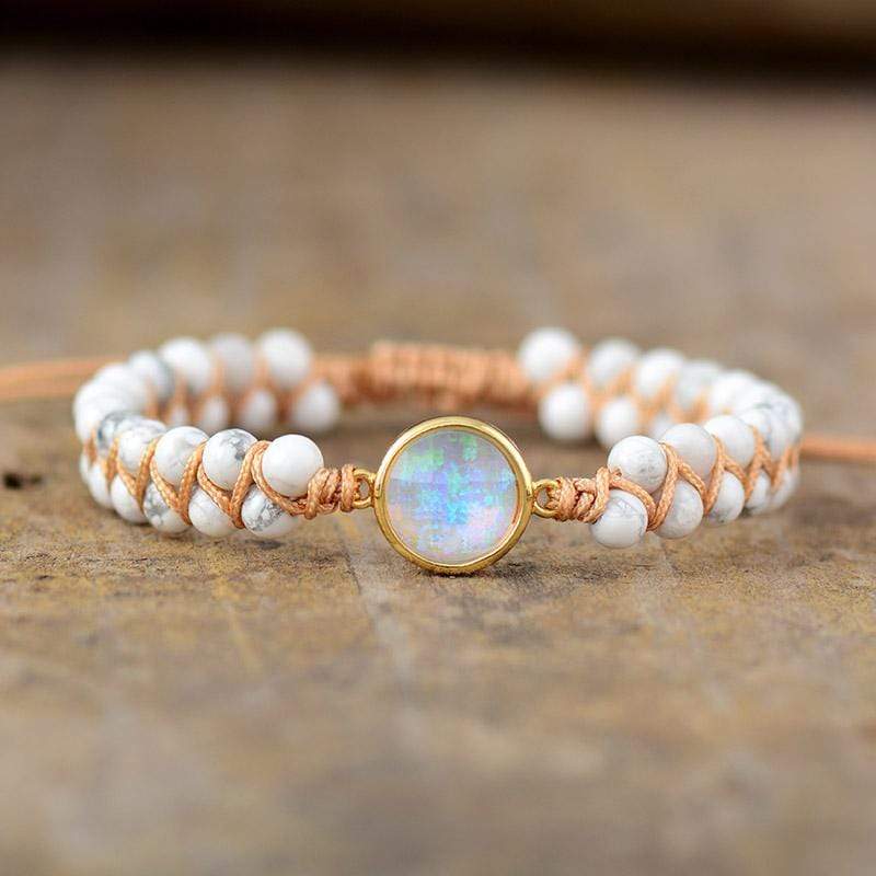 Håndlavet boho-yogaarmbånd med ametyst-, opal- og perler