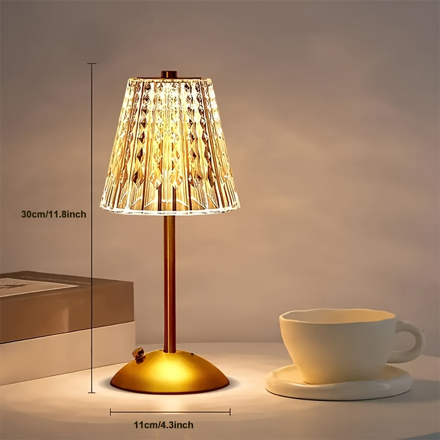 Facettierte wiederaufladbare kabellose dimmbare Kristall-Tischlampe mit Touch-Steuerung