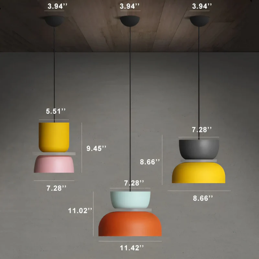 Pendelleuchte mit Macaron-Metalldom, mehreren Farben und einer Glühbirne