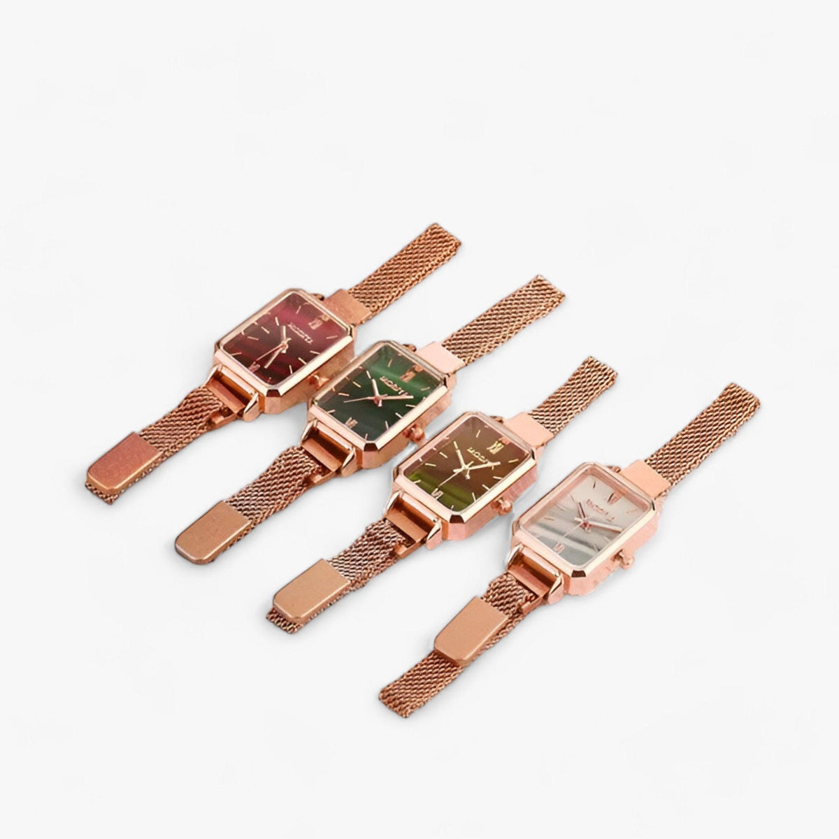 Quarz-Armbanduhr mit quadratischem Zifferblatt, Mesh-Armband und Magnetverschluss