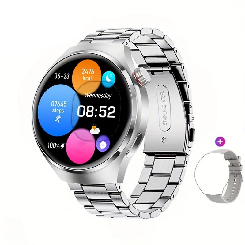 Runde Fitness-Tracker-Smartwatch mit Touchscreen, NFC und GPS für Herren