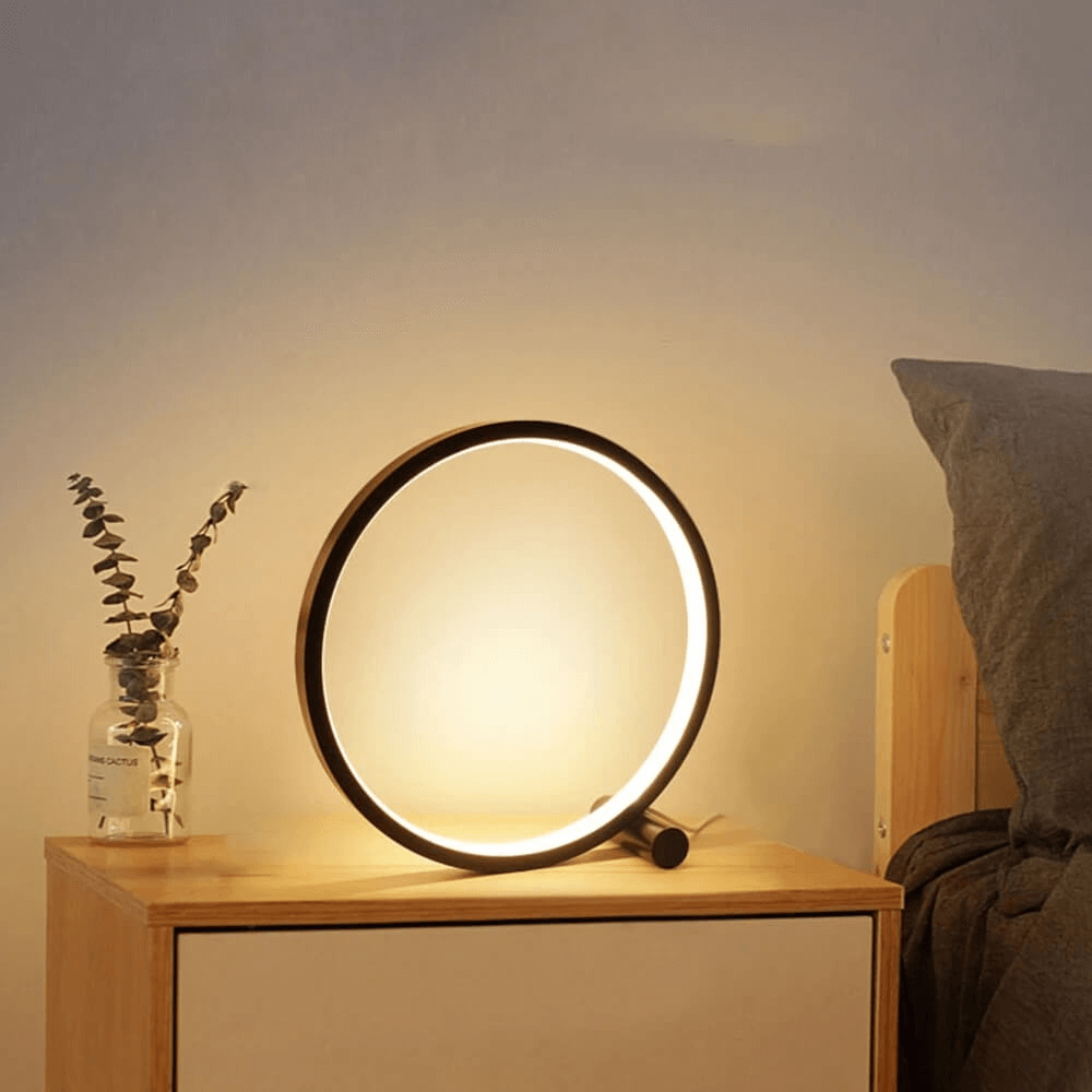 Minimalistische runde dimmbare Aluminium-Tischlampe mit Berührungssteuerung