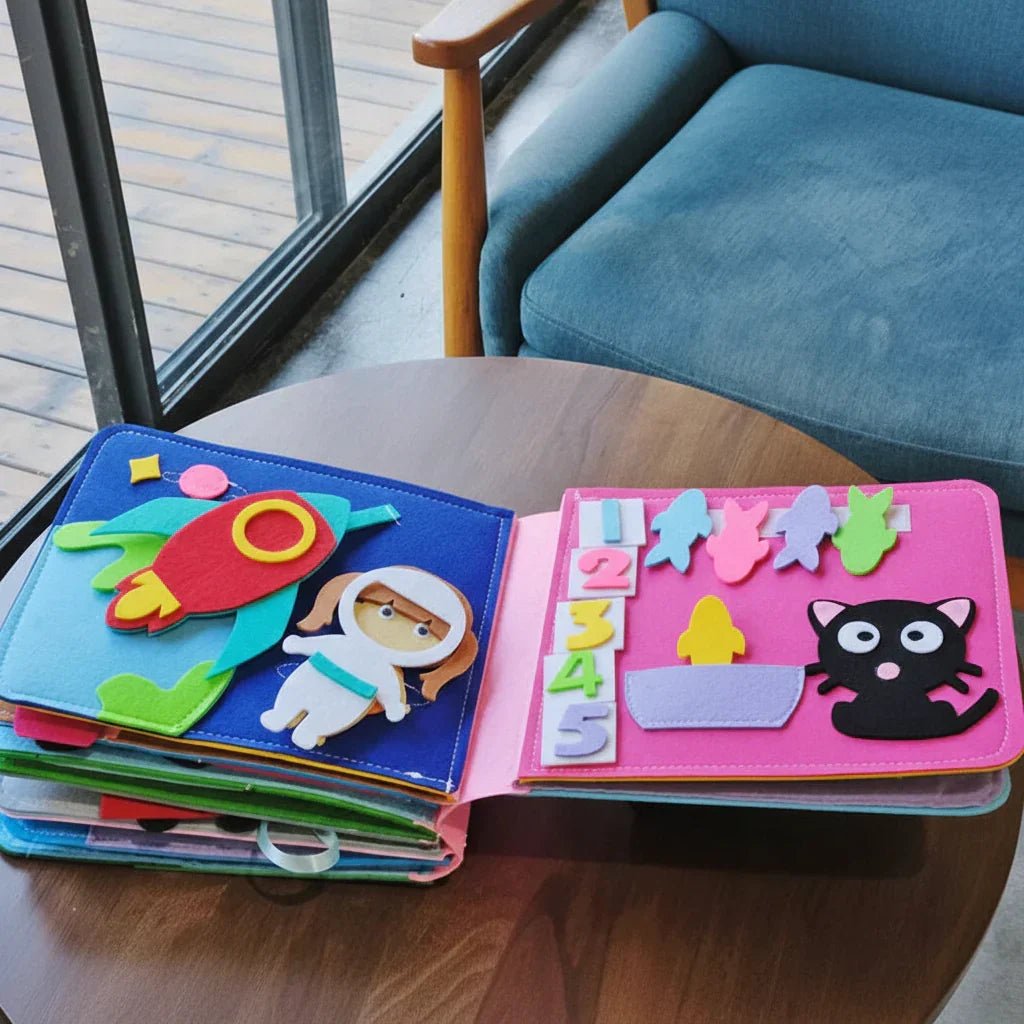 Blød interaktiv Montessori-busy book til skærmfri leg