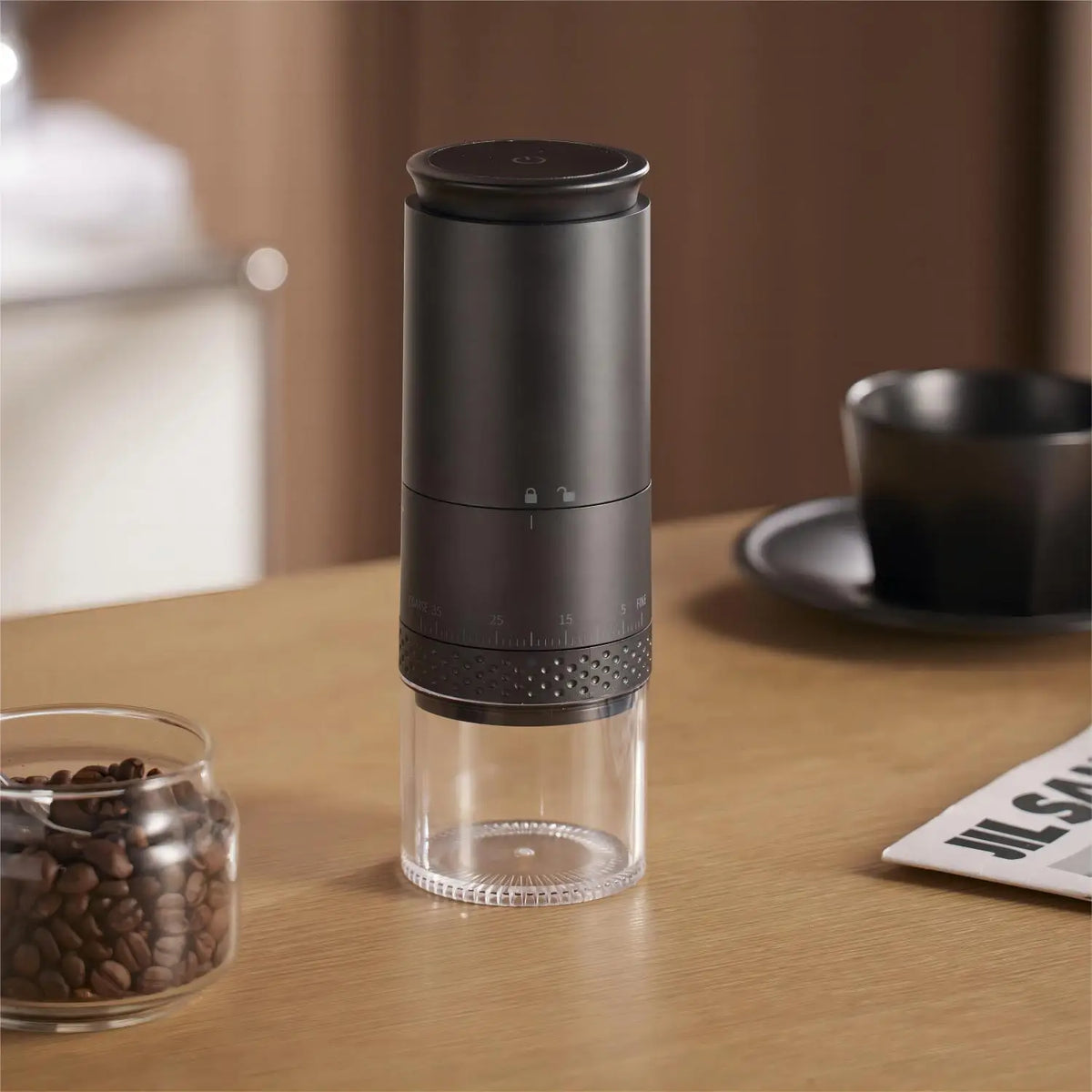 Genopladelig, justerbar, bærbar elektrisk kaffekværn med keramiske kværnblade