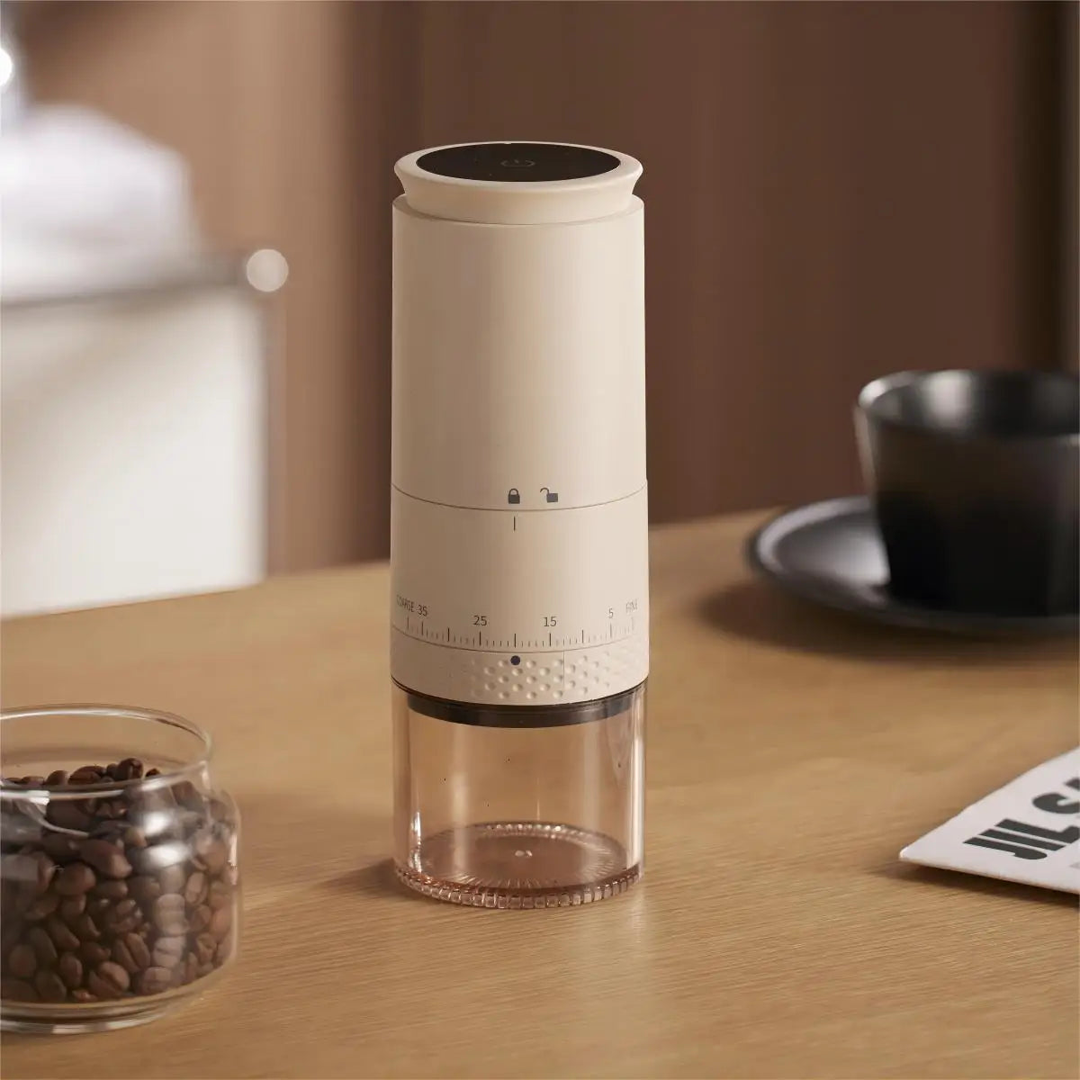 Genopladelig, justerbar, bærbar elektrisk kaffekværn med keramiske kværnblade