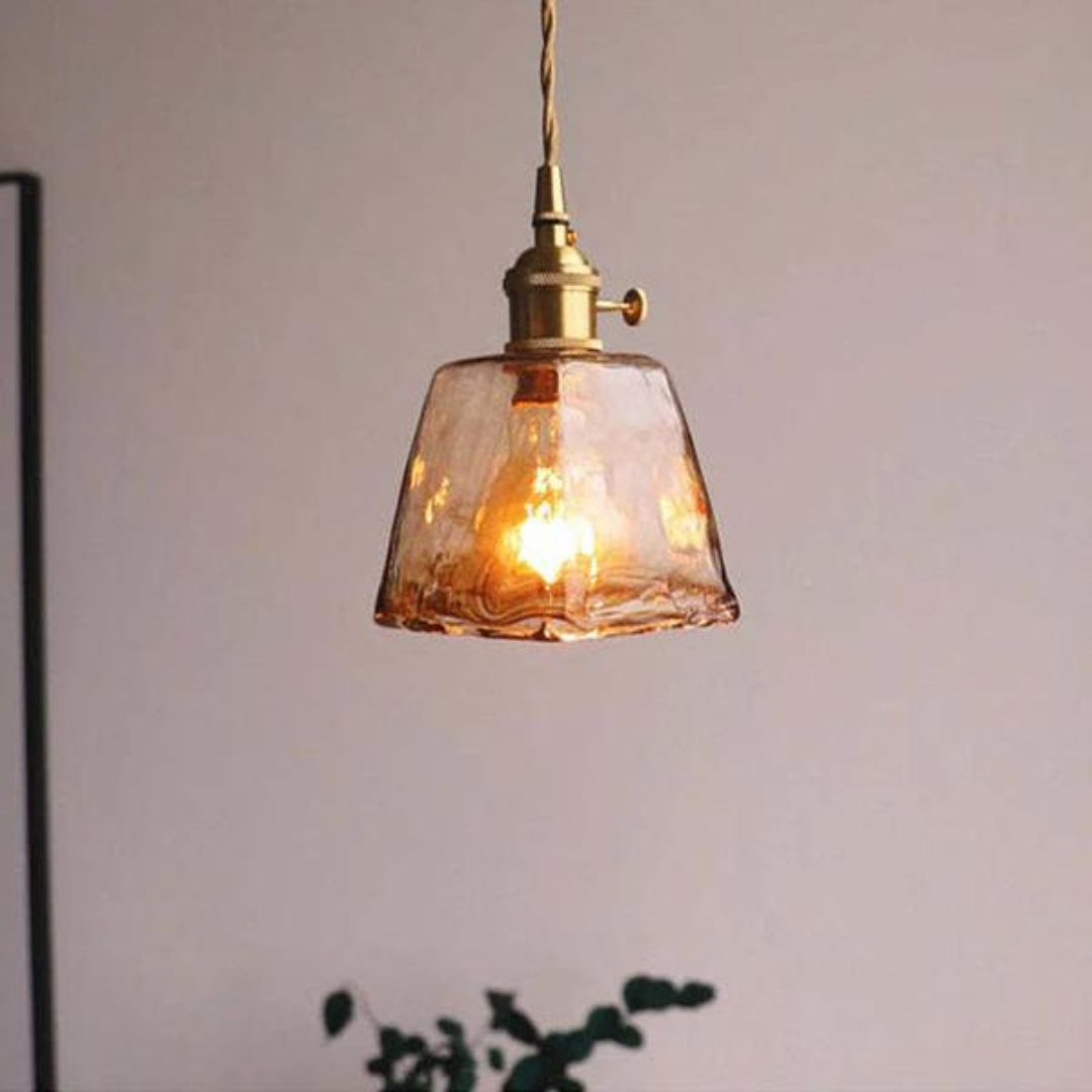 Retro pendellampe i metal og glas med justerbar højde