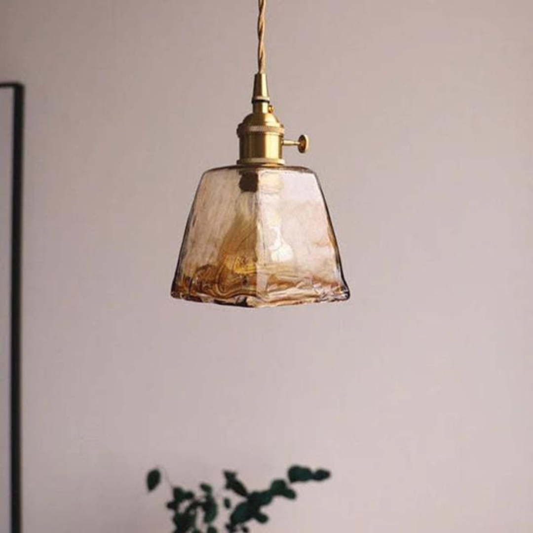 Retro pendellampe i metal og glas med justerbar højde