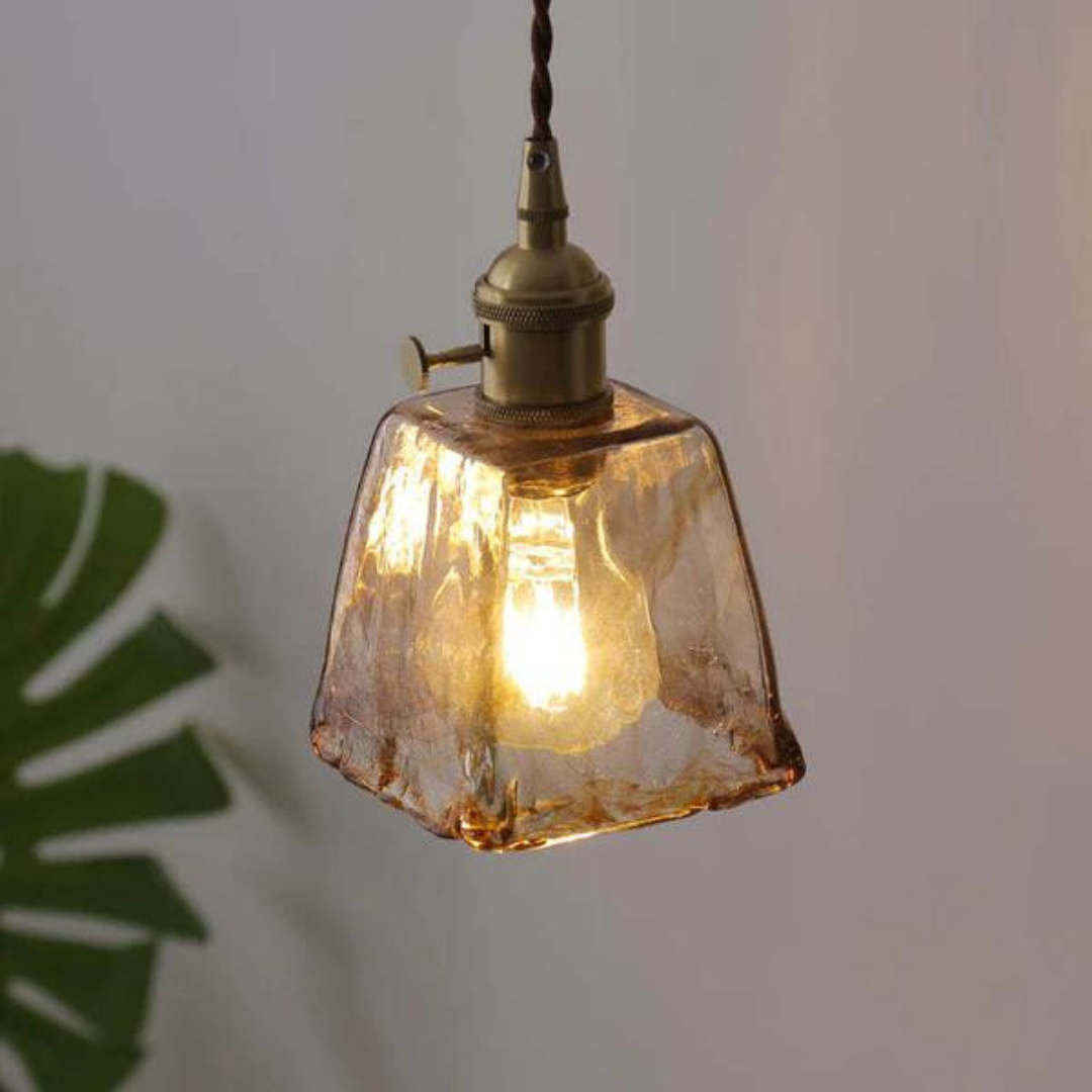 Retro pendellampe i metal og glas med justerbar højde