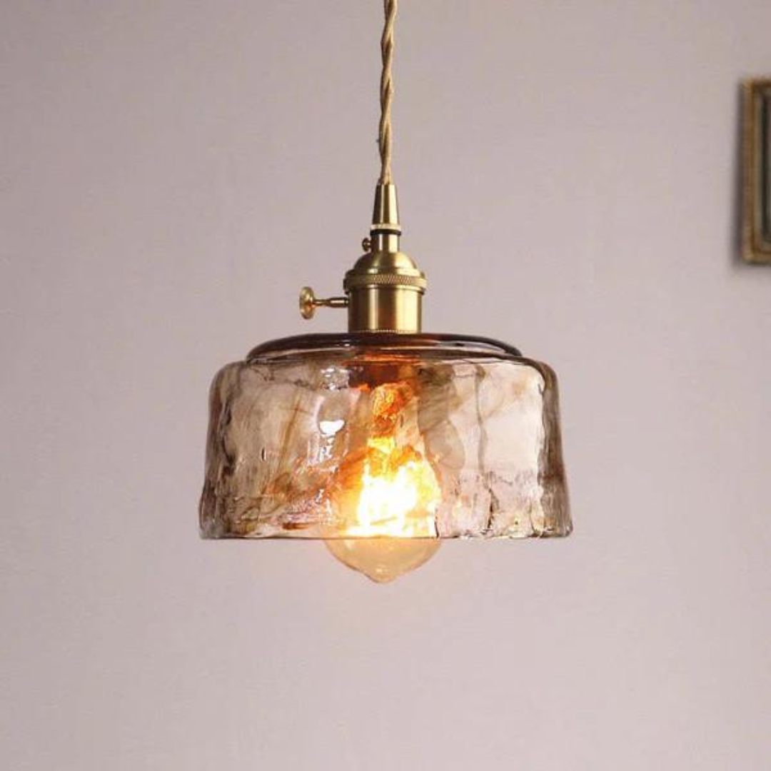 Retro pendellampe i metal og glas med justerbar højde