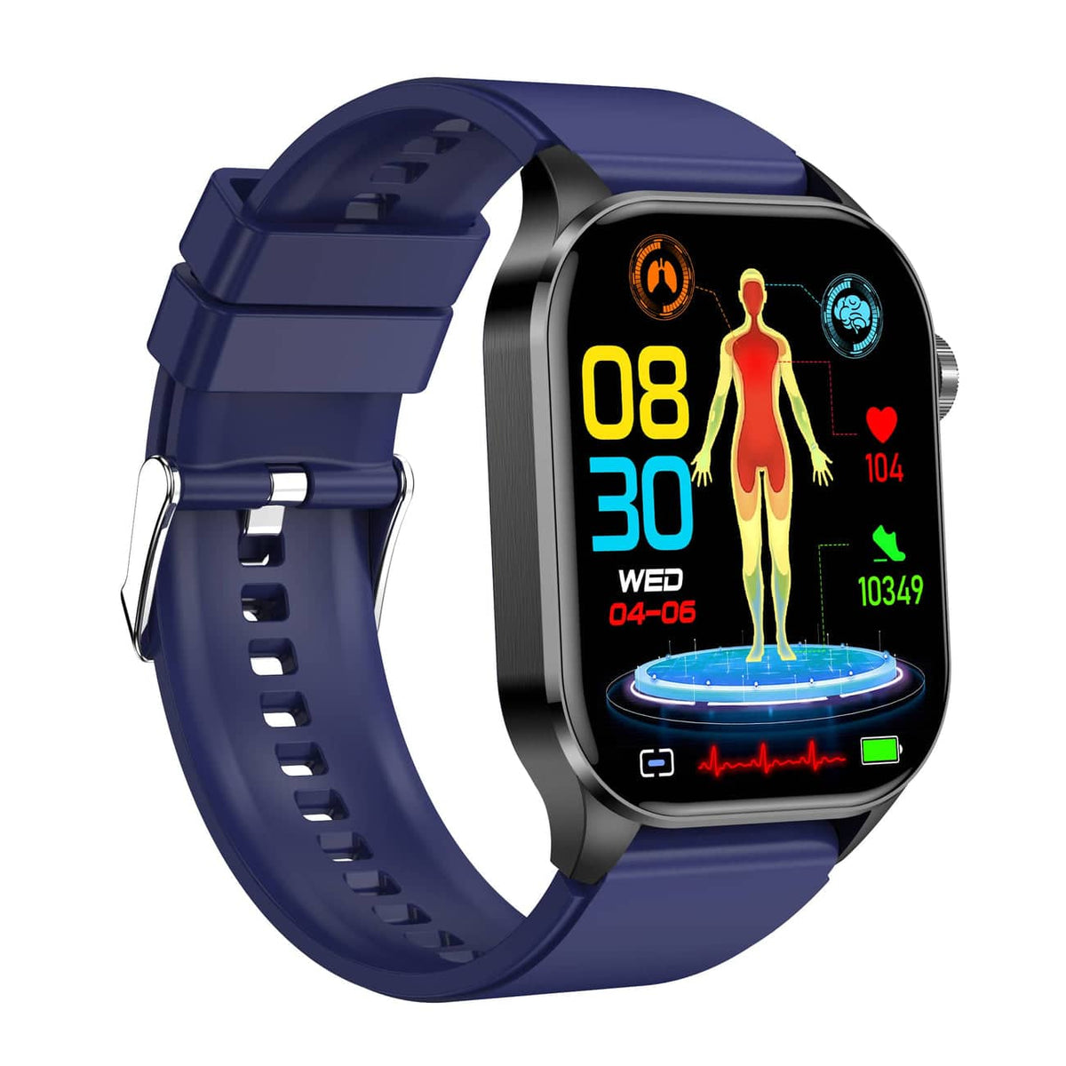 Kompakt smartwatch med touchscreen, sundhedsovervågning samt EKG- og blodtrykssporing