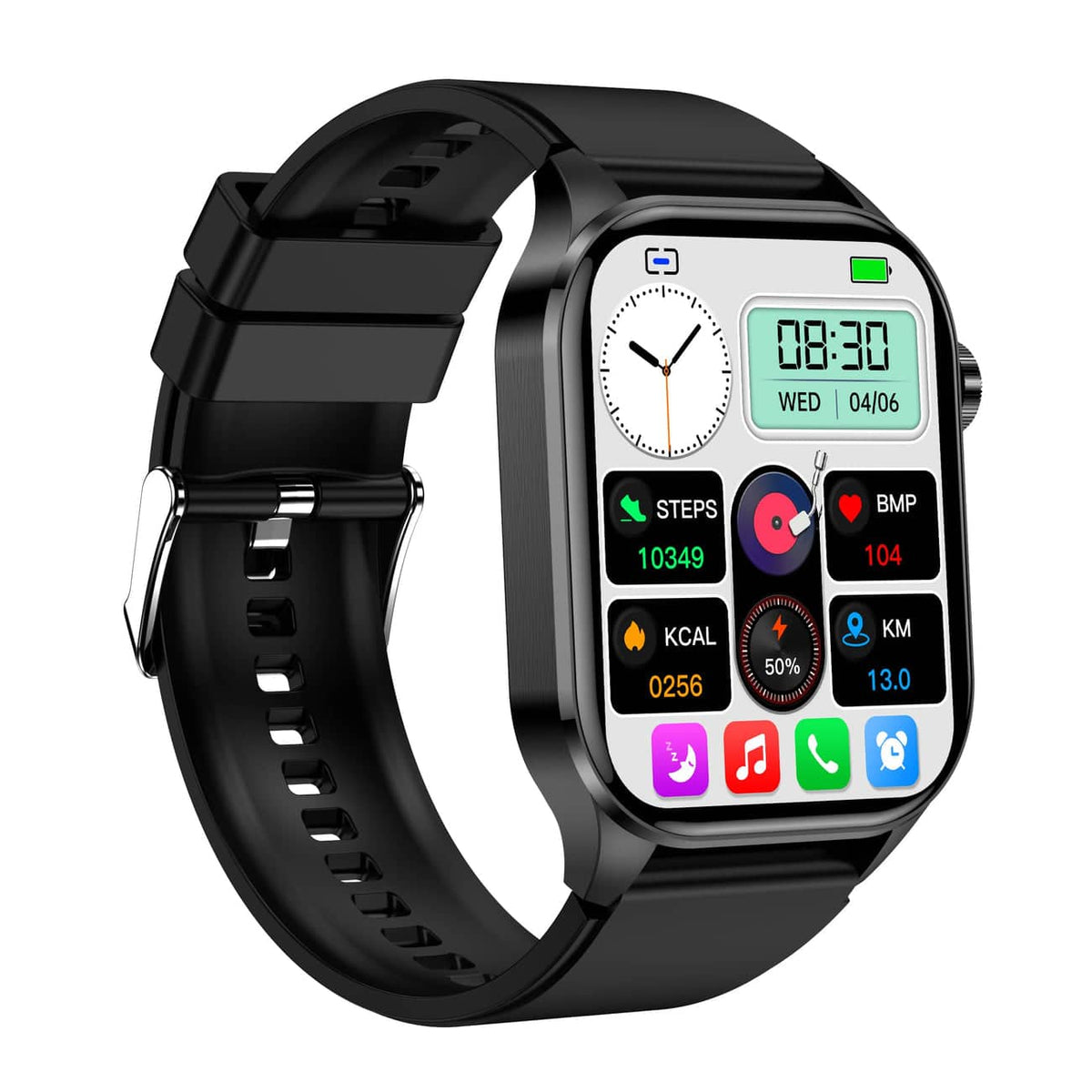 Kompakt smartwatch med touchscreen, sundhedsovervågning samt EKG- og blodtrykssporing
