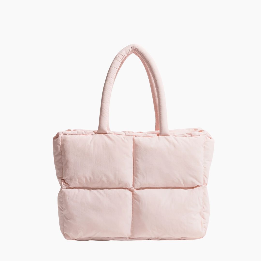 Vatteret, pufferdesignet skuldertaske i nylon med rummeligt laptoprum
