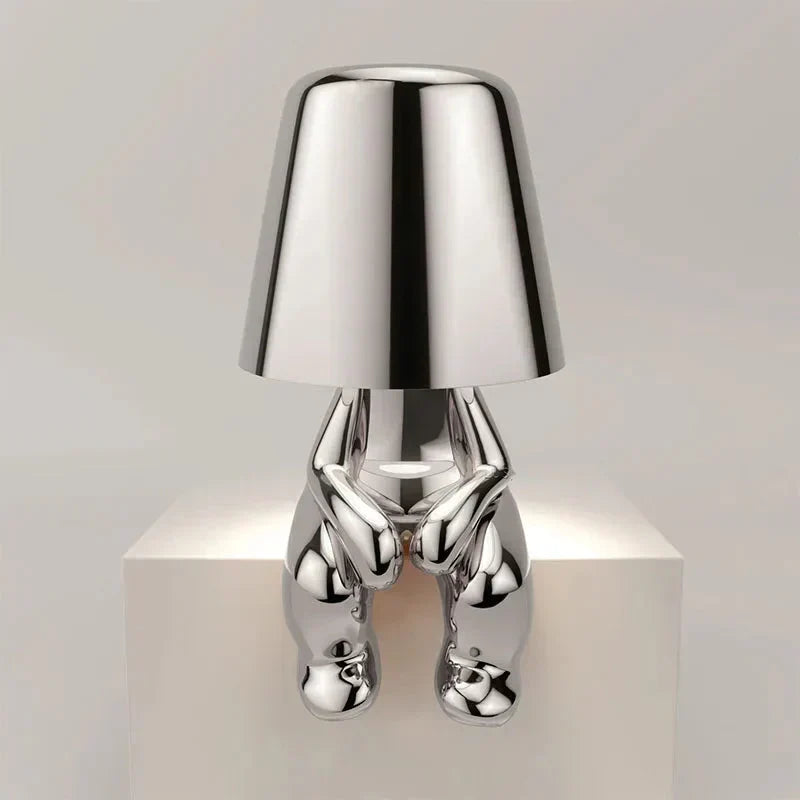 Skulpturale, dimmbare, wiederaufladbare, kabellose Tischlampe aus Aluminium und Harz mit Ambientebeleuchtung